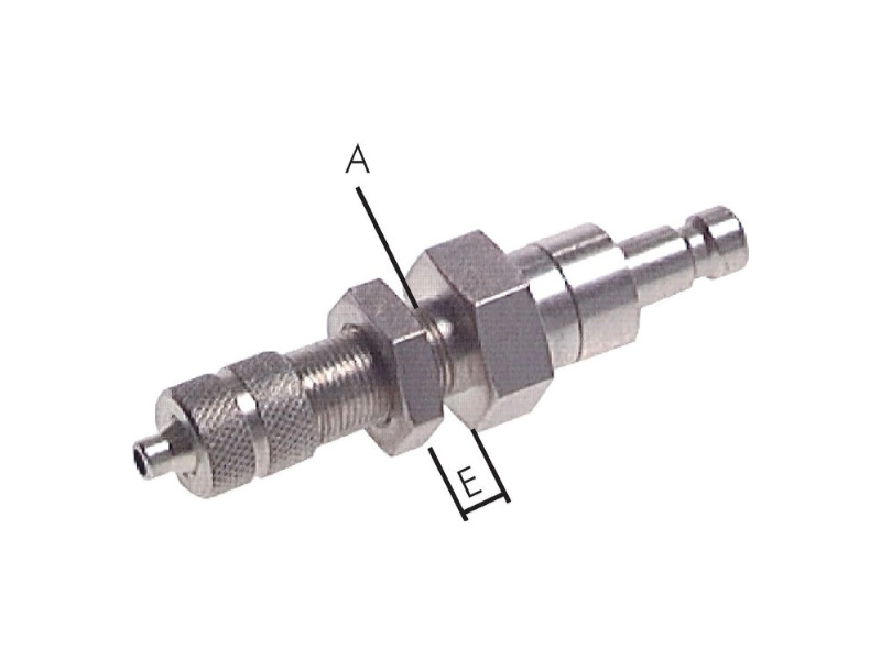 Kupplungsstecker 3 mm beidseitig absperrend mit SG M 7x0,5 und ÜWM NW 2,7 Edelstahl 1.4305