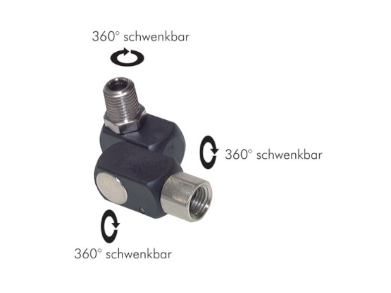 Drehverschraubung AG R 1/4" - IG R 1/4" 3-fach Messing vernickelt / Kunststoff