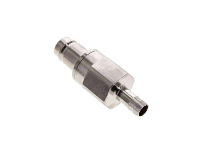 Kupplungsstecker beidseitig absperrend mit Schlauchtülle 19 mm NW 15 Messing vernickelt