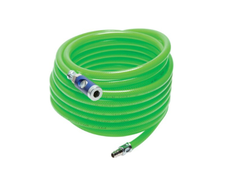 PVC-Gewebeschlauch grün 6x12mm Länge 20m mit Druckknopf-Sicherheitskupplung Dose und Stecker