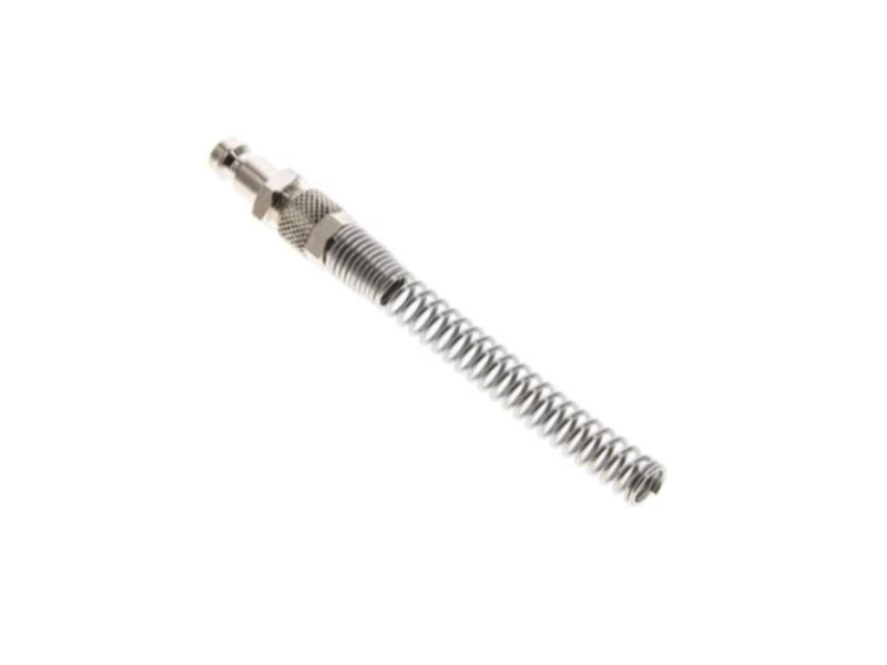 Kupplungsstecker für Schlauch 8x6 mm mit ÜVM und Knickschutz starr Messing vernickelt