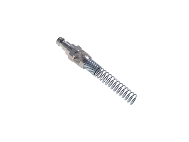 Kupplungsstecker für Schlauch 6x4 mm mit ÜVM und Knickschutz schwenkbar Messing vernickelt