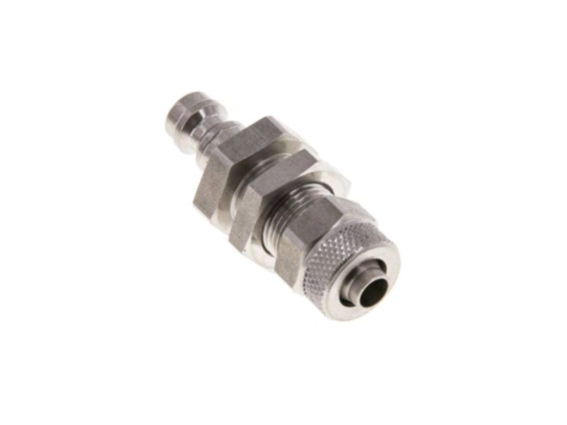 Kupplungsstecker für Schlauch 8x6 mm mit Schottgewinde M 12x1 und ÜWM NW 5 Edelstahl 1,4305