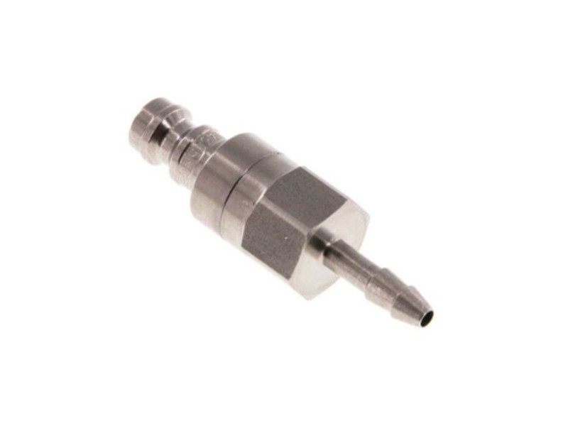 Kupplungsstecker beidseitig absperrend mit Schlauchtülle 6 mm NW 5 Edelstahl 1.4305