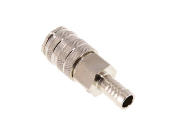 Kupplungsdosefür Stecker beidseits absperrend Schlauchtülle 13 mm NW 10 Messing vernickelt
