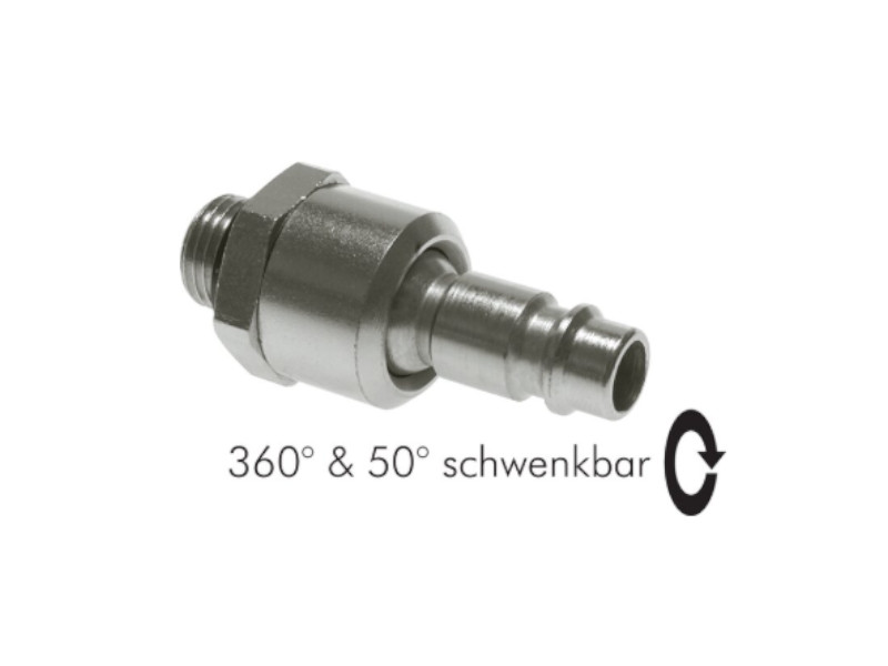 Drehverschraubung schwenkbar AG R 1/4" - Kupplungsstecker NW 7,2  Stahl vernickelt