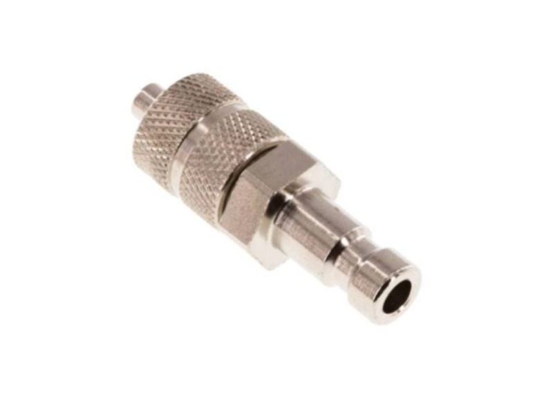 Kupplungsstecker mit Überwurfmutter 4,3x3mm NW 2,7 Messing vernickelt
