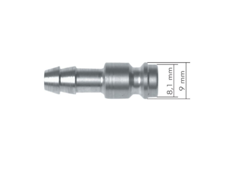 Kupplungsstecker beidseitig absperrend mit Überwurfmutter 8x6 mm NW 5 Messing vernickelt