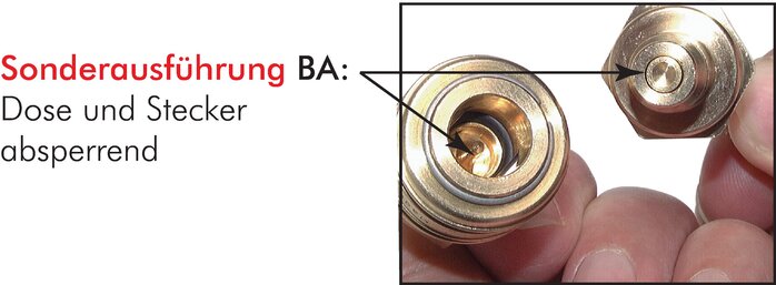 Kupplungsstecker beidseitig absperrend mit Überwurfmutter 8x6 mm NW 5 Messing vernickelt