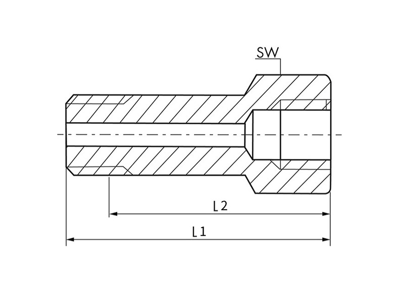 Gewindeverlängerung AG M 6x1 kegelig -  IG M 6x1 SW 9 L1-58mm L2-53mm