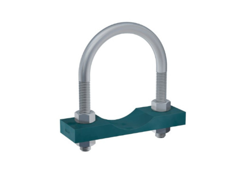 Komplettschelle DN 250 Rundstahlbügel mit langer Rohrauflage PP für Rohr AD 267mm 4x Muttern 