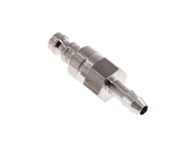 Kupplungsstecker beidseitig absperrend mit Schlauchtülle 9 mm NW 5 Edelstahl 1.4404