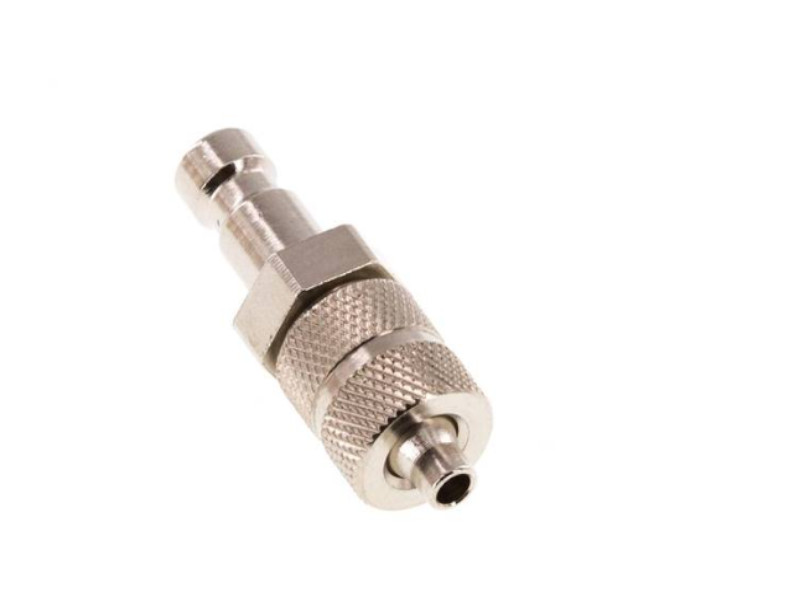 Kupplungsstecker 4 mm mit Schottgewinde M 8x0,5 und Überwurfmutter NW 2,7 Messing vernickelt