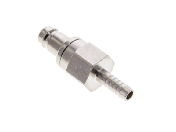 Kupplungsstecker beidseits absperrend mit Schlauchtülle 13 mm NW 10 Messing vernickelt