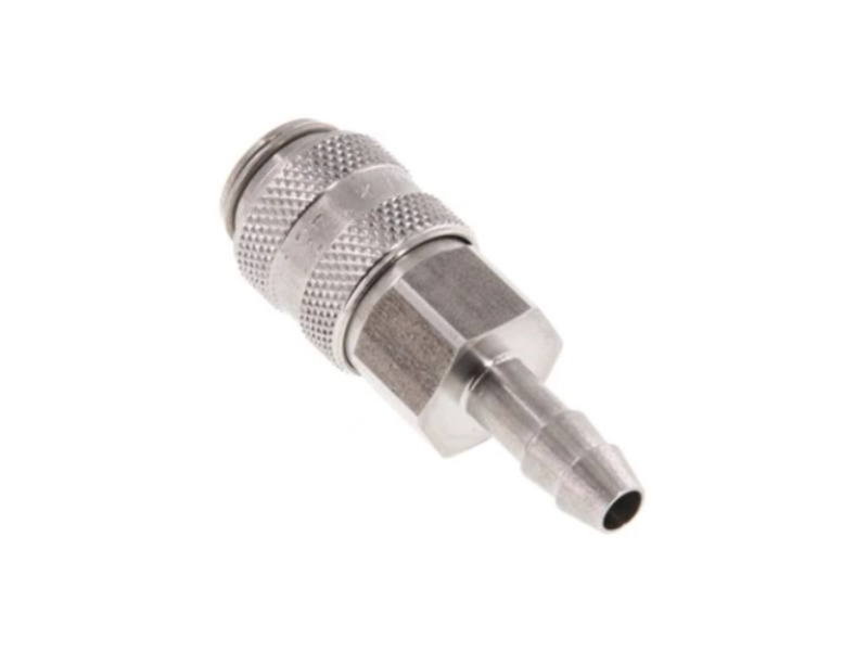 Kupplungsdose für Stecker beidseitig absperrend mit Schlauchtülle 6 mm NW 5 Edelstahl 1.4305