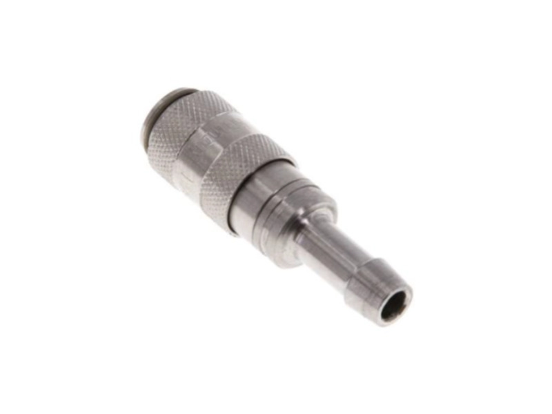 Kupplungsdose für Stecker beidseitig absperrend mit Schlauchtülle 5 mm NW 2,7 Edelstahl 1.4404